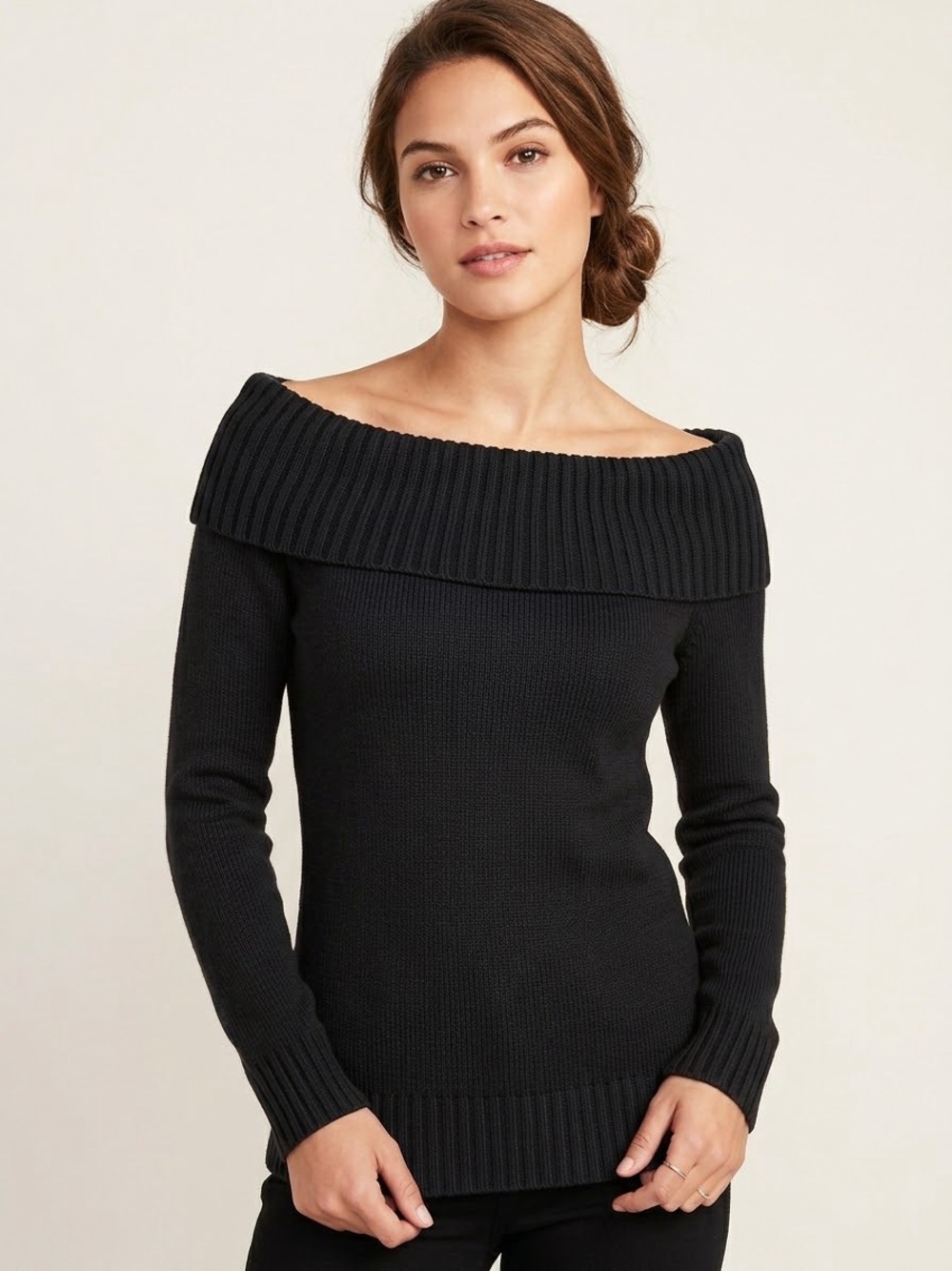 Old Navy Perfect Fit Off the Shoulder Cowl Neck Ribbed Knit Pullover Sweater